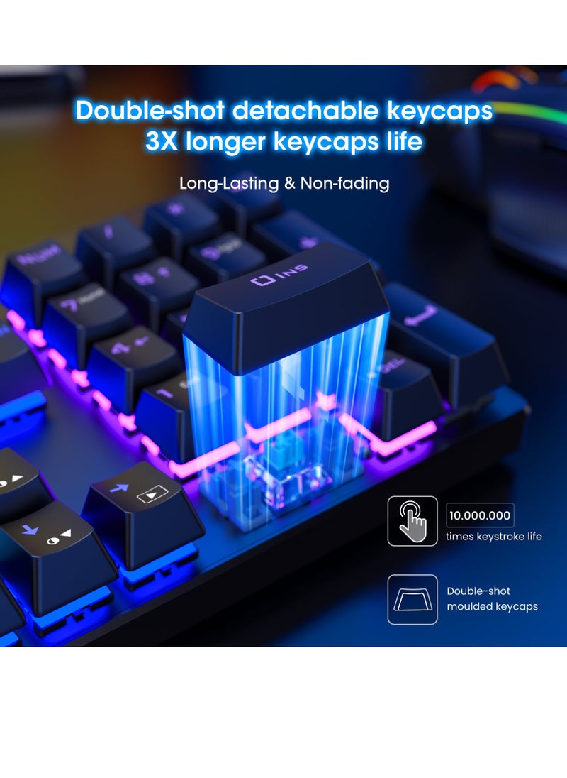 VM01-R Gaming Mechanical Keyboard Full Size USB - Hot Swap RED Switches Replaceable - Rainbow LED Backlit - 25 Key Anti-ghost - Durable & Water-Resistant - EN 104 keys For PC ( FREE 6 RED Switches  ) | Black