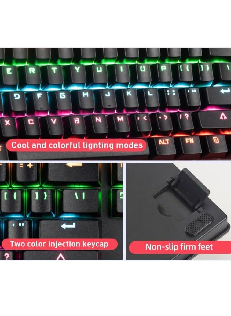 VM01-R Gaming Mechanical Keyboard Full Size USB - Hot Swap RED Switches Replaceable - Rainbow LED Backlit - 25 Key Anti-ghost - Durable & Water-Resistant - EN 104 keys For PC ( FREE 6 RED Switches  ) | Black