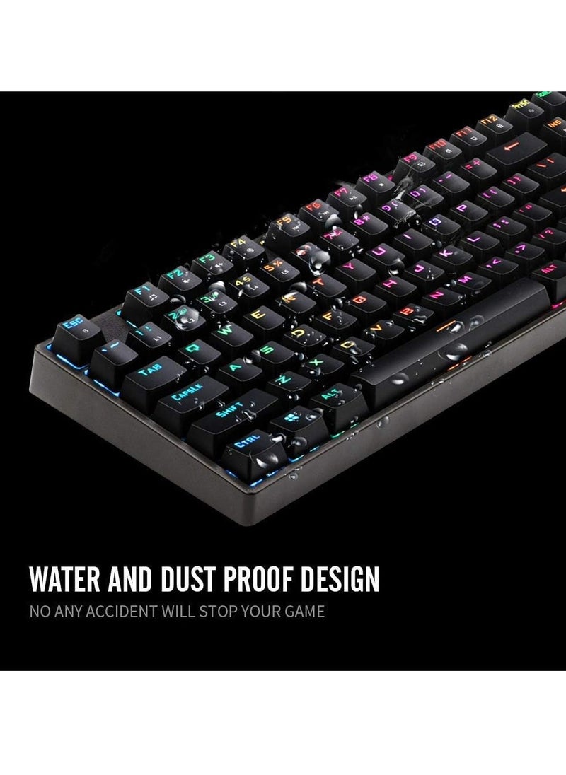 VM01-R Gaming Mechanical Keyboard Full Size USB - Hot Swap RED Switches Replaceable - Rainbow LED Backlit - 25 Key Anti-ghost - Durable & Water-Resistant - EN 104 keys For PC ( FREE 6 RED Switches  ) | Black