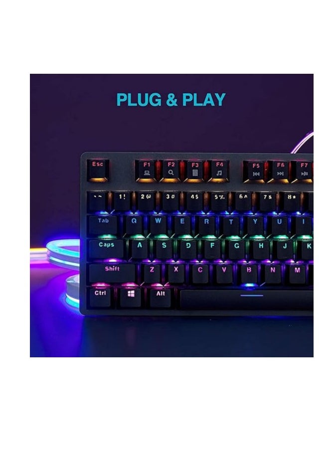 VM01-R Gaming Mechanical Keyboard Full Size USB - Hot Swap RED Switches Replaceable - Rainbow LED Backlit - 25 Key Anti-ghost - Durable & Water-Resistant - EN 104 keys For PC ( FREE 6 RED Switches  ) | Black