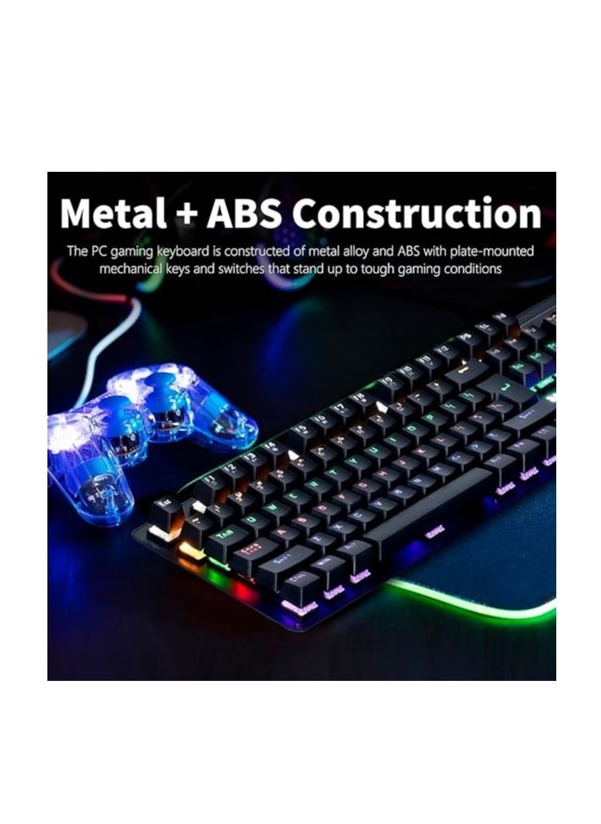 VM01-R Gaming Mechanical Keyboard Full Size USB - Hot Swap RED Switches Replaceable - Rainbow LED Backlit - 25 Key Anti-ghost - Durable & Water-Resistant - EN 104 keys For PC ( FREE 6 RED Switches  ) | Black