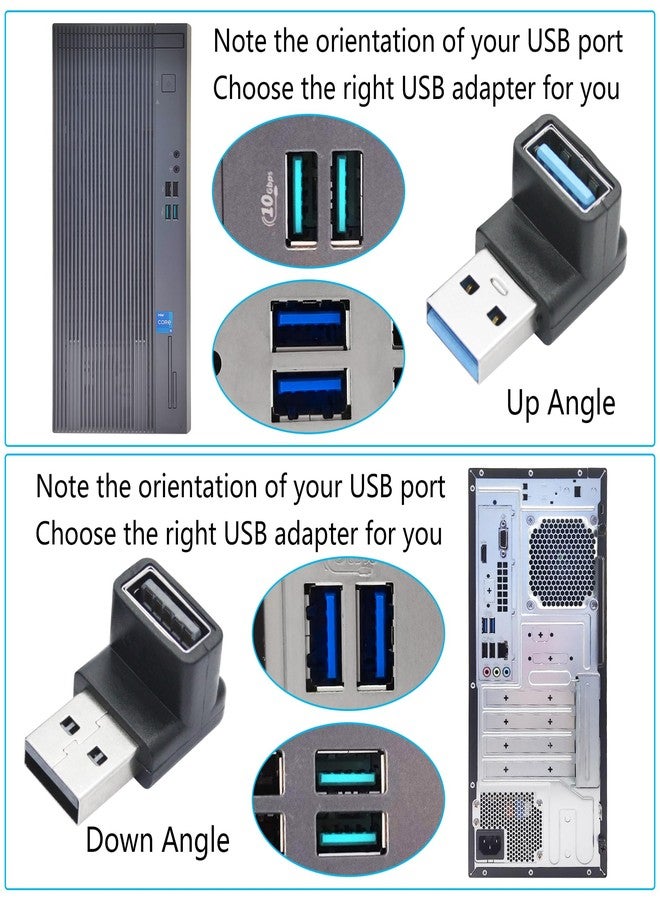 Maixbomr 2Pcs Right Angle USB 3.2 Male to Female Adapter 10Gbps, 90 Degree USB Type A 3.1 Data Transfer Extender Connector Support 3A Fast Charging, for Computer, Laptop, Mouse, Keyboard etc - (Up Angle) - Image 3