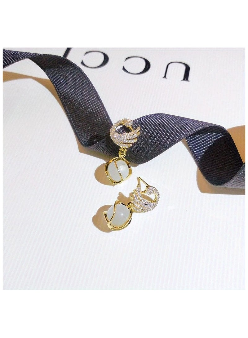 2pcs Swan Stud Earrings with Accents - Golden-Tone Elegant Jewelry for Women, Trendy Korean-Inspired Gift for Womens & Girls, Stylish Fashion Earrings, Sophisticated Style, Highend Accessories  - Image 2