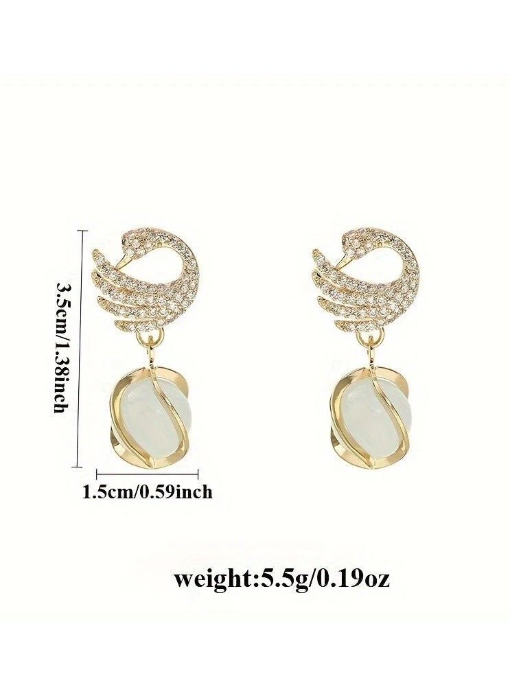 2pcs Swan Stud Earrings with Accents - Golden-Tone Elegant Jewelry for Women, Trendy Korean-Inspired Gift for Womens & Girls, Stylish Fashion Earrings, Sophisticated Style, Highend Accessories  - Image 4