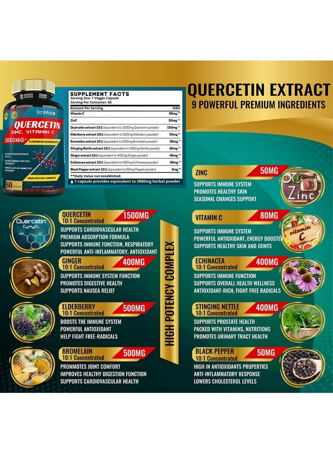 Tenmido Quercetin Extract Capsules 3880Mg With Vit C Elderberry Bromelain Ginger Echinacea Pepper 60 Capsules 2 Months Supply - Image 3