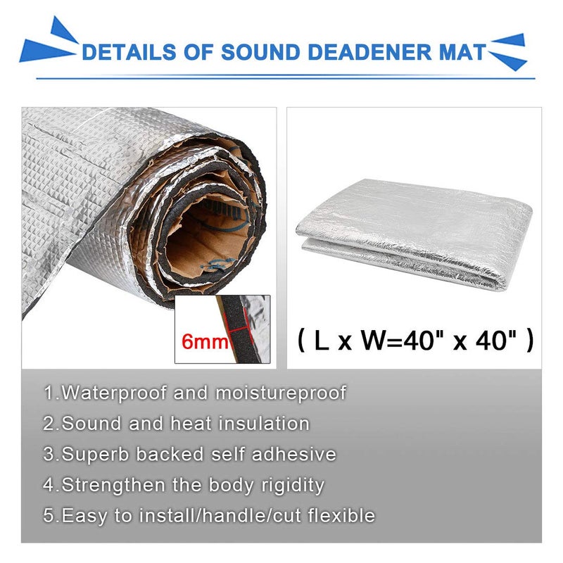 uxcell 236mil 10.76sqft Car Engine Floor Cargo Area Sound Deadener Mat Aluminum Heat Insulation Dampening Mat 40"x40" - Image 2