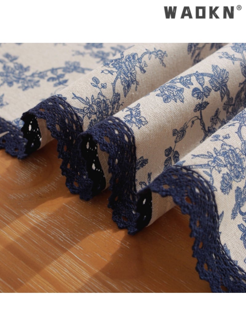 WAOKN Blue Floral Cotton Linen Single Layer Table Runner with Blue Border, Long Table Scarf for Dining Tables, Enhances Home Decor, Ideal for Daily Use and Special Events, Adds a Touch of Class,30*180 CM - Image 4