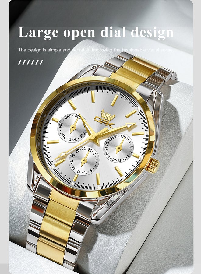 OPK Watches, Fashionable and Casual Men's Watch, Luminous Waterproof Quartz Watch, Men's Watch, 6024, Gold and White Dial - Image 2