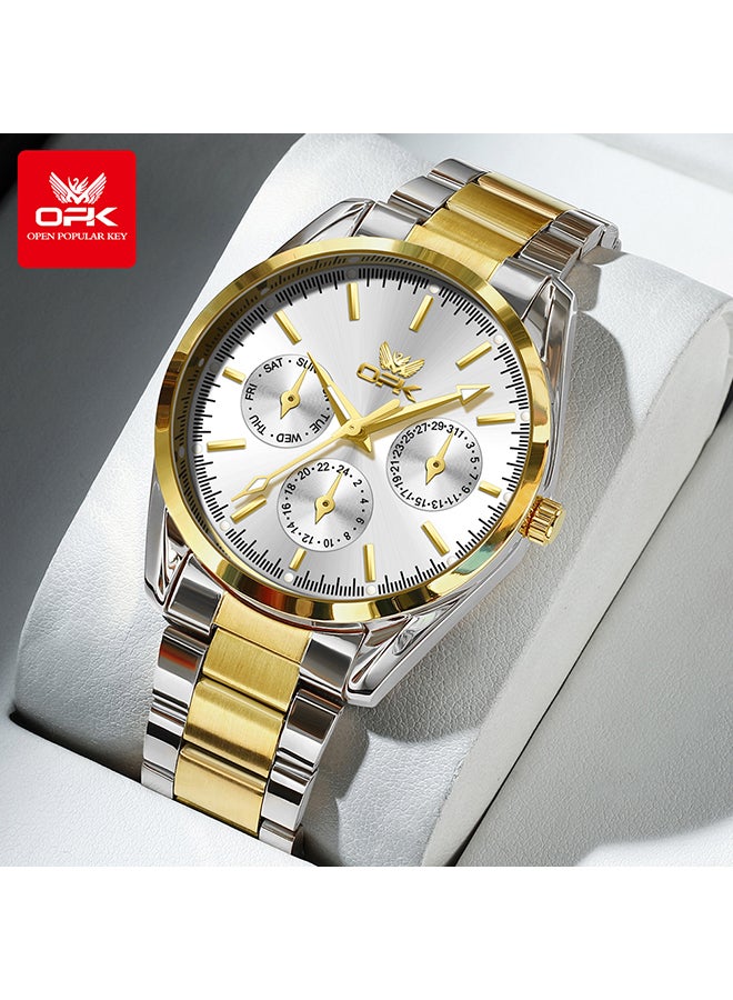 OPK Watches, Fashionable and Casual Men's Watch, Luminous Waterproof Quartz Watch, Men's Watch, 6024, Gold and White Dial - Image 1