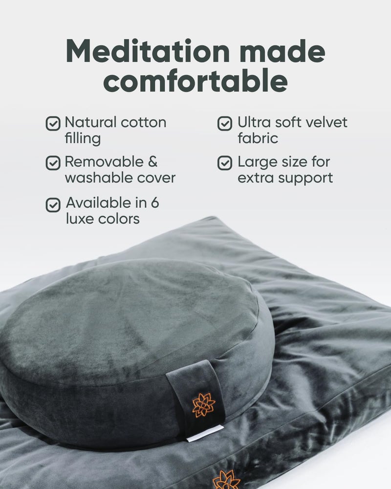 Mindful Modern Velvet Zabuton Meditation Mat | Large Rectangular Yoga Floor Cushion Pillow for Kneeling or Sitting Support | Removable Washable Cover | Perfect Zafu or Bench Complement | Color Grey - Image 4