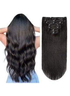Clip In Hair Extensions Real Human Hair 12 Inch Natural Black Hair Extensions 100G Straight Human Hair Clip In Extensions For Women Brazilian Virgin Human Hair Double Weft (12 Inch 7Ps100G)