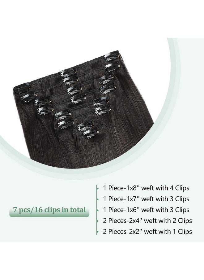 MIFIL - Clip In Hair Extensions Real Human Hair 12 Inch Natural Black Hair Extensions 100G Straight Human Hair Clip In Extensions For Women Brazilian Virgin Human Hair Double Weft (12 Inch 7Ps100G) - Image 1