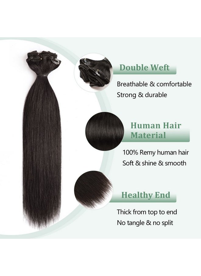 MIFIL - Clip In Hair Extensions Real Human Hair 12 Inch Natural Black Hair Extensions 100G Straight Human Hair Clip In Extensions For Women Brazilian Virgin Human Hair Double Weft (12 Inch 7Ps100G) - Image 1