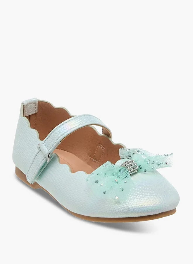 جونيورز Girls Bow Accent Ballerina Shoes with Hook and Loop Closure