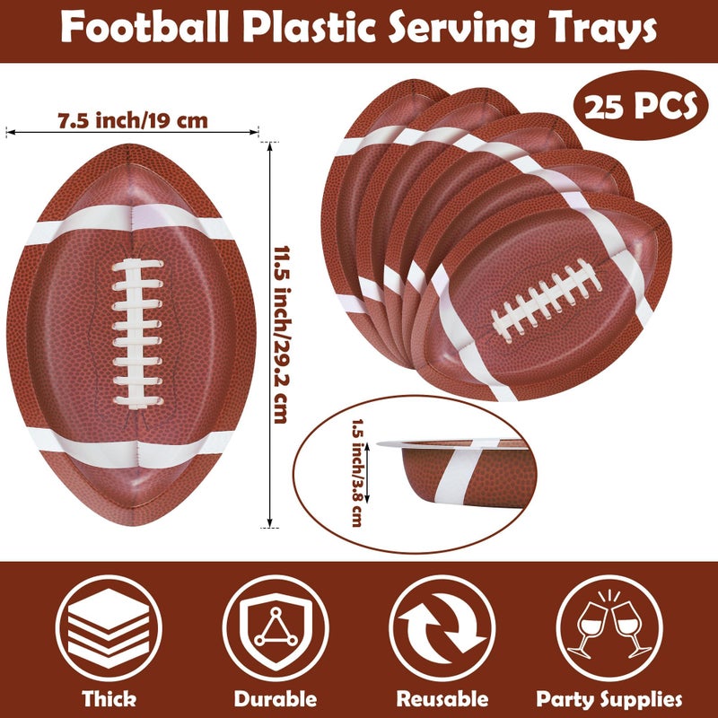 Kochorie 25 Pieces Football Plates 11.5 x 7.5 Inch Football Party Decorations Plastic Serving Trays Snack Serveware for Sports Game Day Birthday Supplies - Image 2