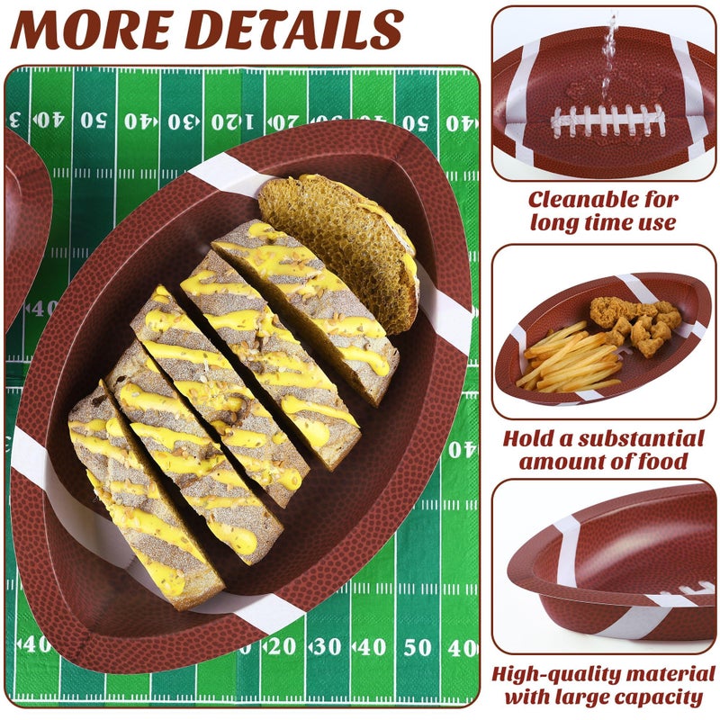 Kochorie 25 Pieces Football Plates 11.5 x 7.5 Inch Football Party Decorations Plastic Serving Trays Snack Serveware for Sports Game Day Birthday Supplies - Image 3