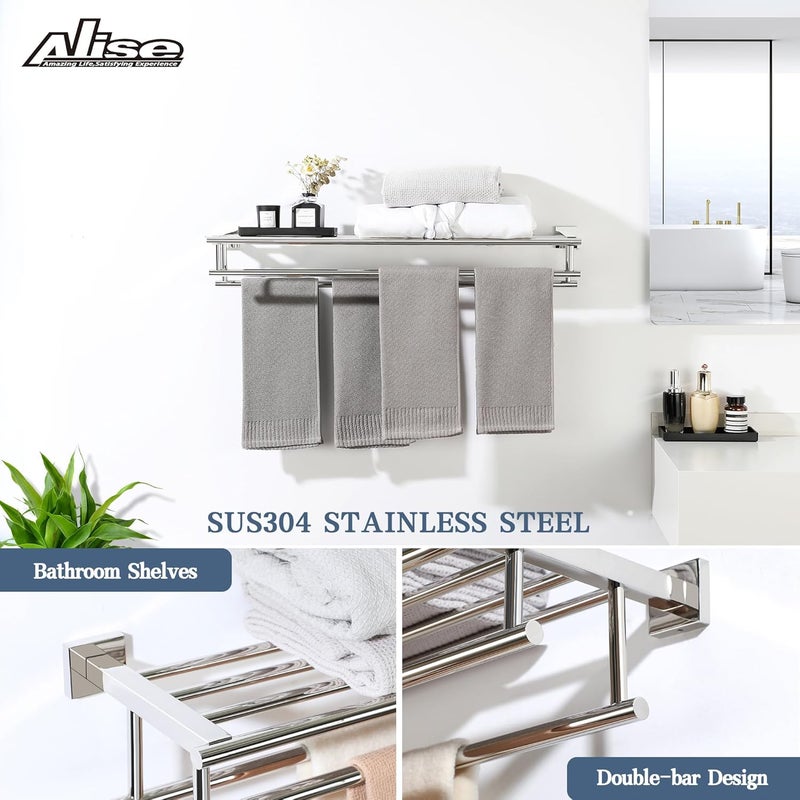 Alise 28-Inch Bathroom Lavatory Towel Rack Towel Shelf with Two Towel Bars Wall Mount Towel Holder,GZ8070-C SUS 304 Stainless Steel Polished Chrome - Image 3