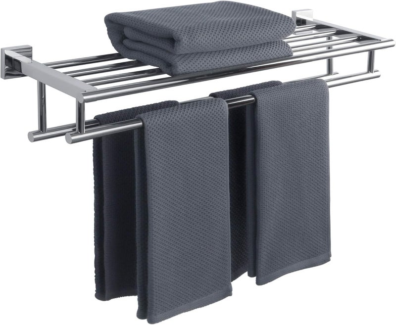 Alise 28-Inch Bathroom Lavatory Towel Rack Towel Shelf with Two Towel Bars Wall Mount Towel Holder,GZ8070-C SUS 304 Stainless Steel Polished Chrome - Image 1