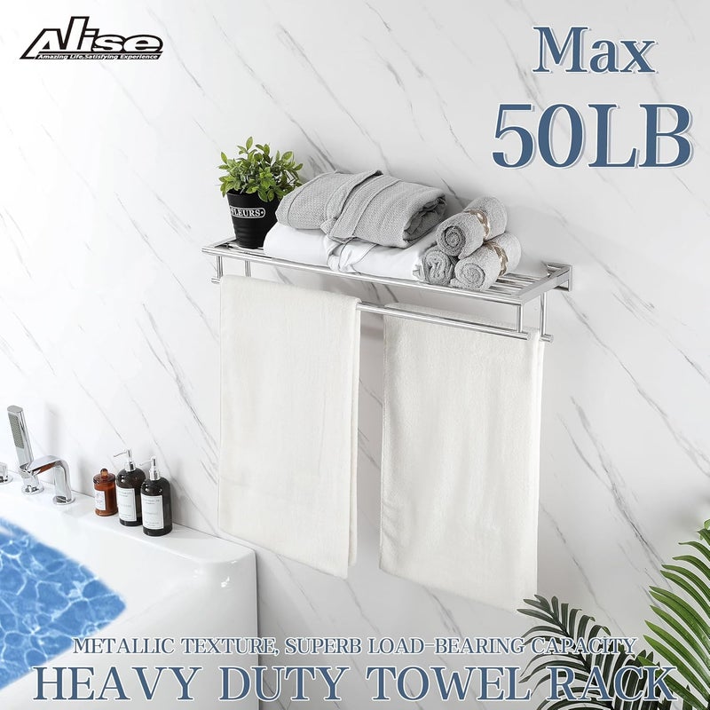 Alise 28-Inch Bathroom Lavatory Towel Rack Towel Shelf with Two Towel Bars Wall Mount Towel Holder,GZ8070-C SUS 304 Stainless Steel Polished Chrome - Image 4