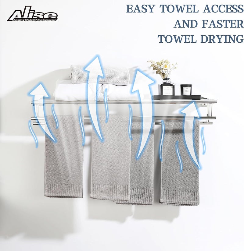 Alise 28-Inch Bathroom Lavatory Towel Rack Towel Shelf with Two Towel Bars Wall Mount Towel Holder,GZ8070-C SUS 304 Stainless Steel Polished Chrome - Image 5