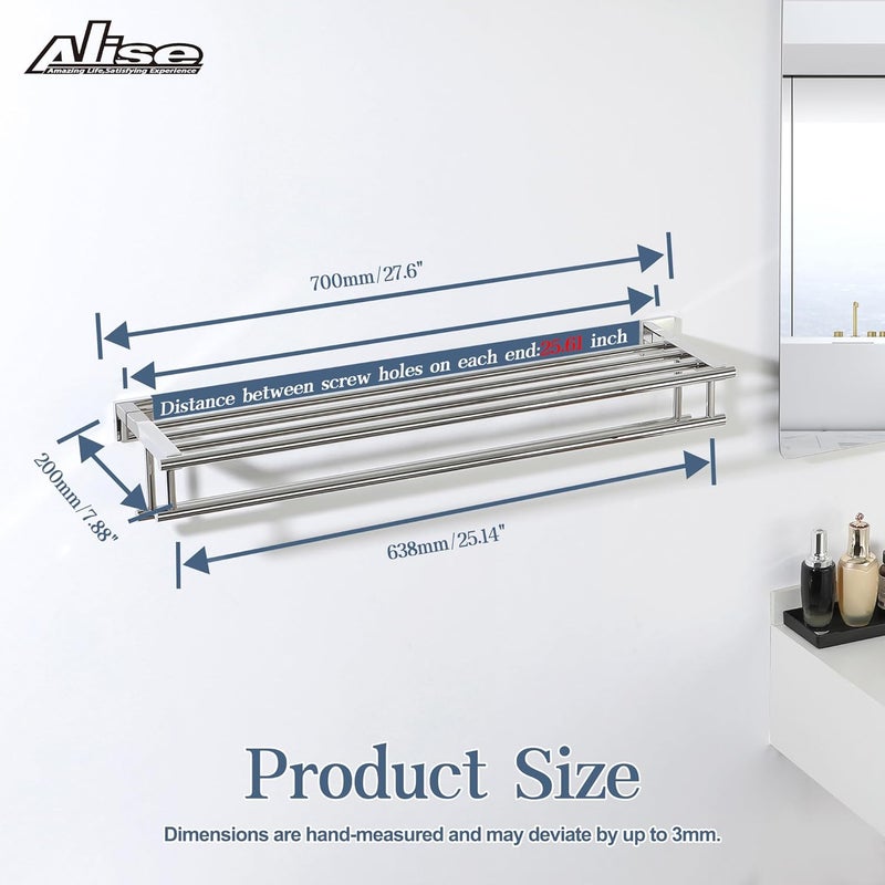 Alise 28-Inch Bathroom Lavatory Towel Rack Towel Shelf with Two Towel Bars Wall Mount Towel Holder,GZ8070-C SUS 304 Stainless Steel Polished Chrome - Image 2