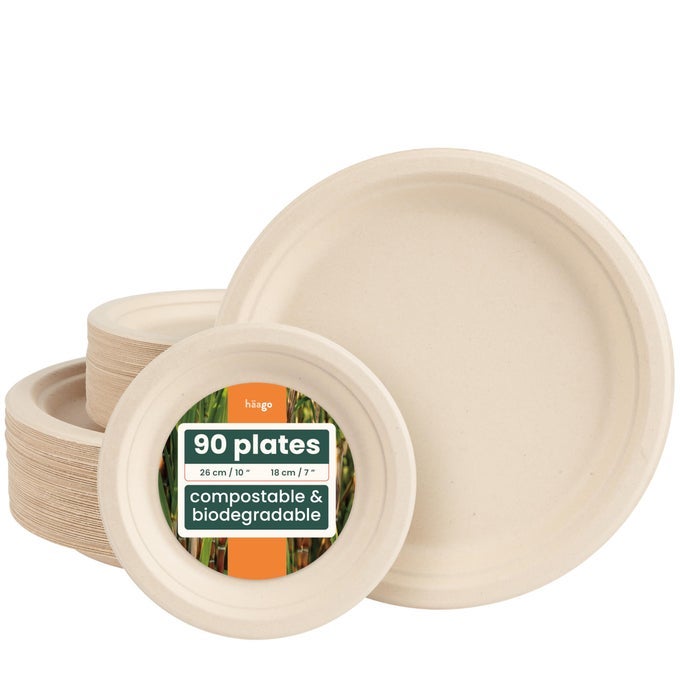 90 SUGARCANE BAGASSE PLATE SET ECOFRIENDLY LIKE PAPER PLATES BIODEGRADABLE HOME COMPOSTABLE DISPOSABLE PARTY PLATES 18CM 25CM 45 OF EACH