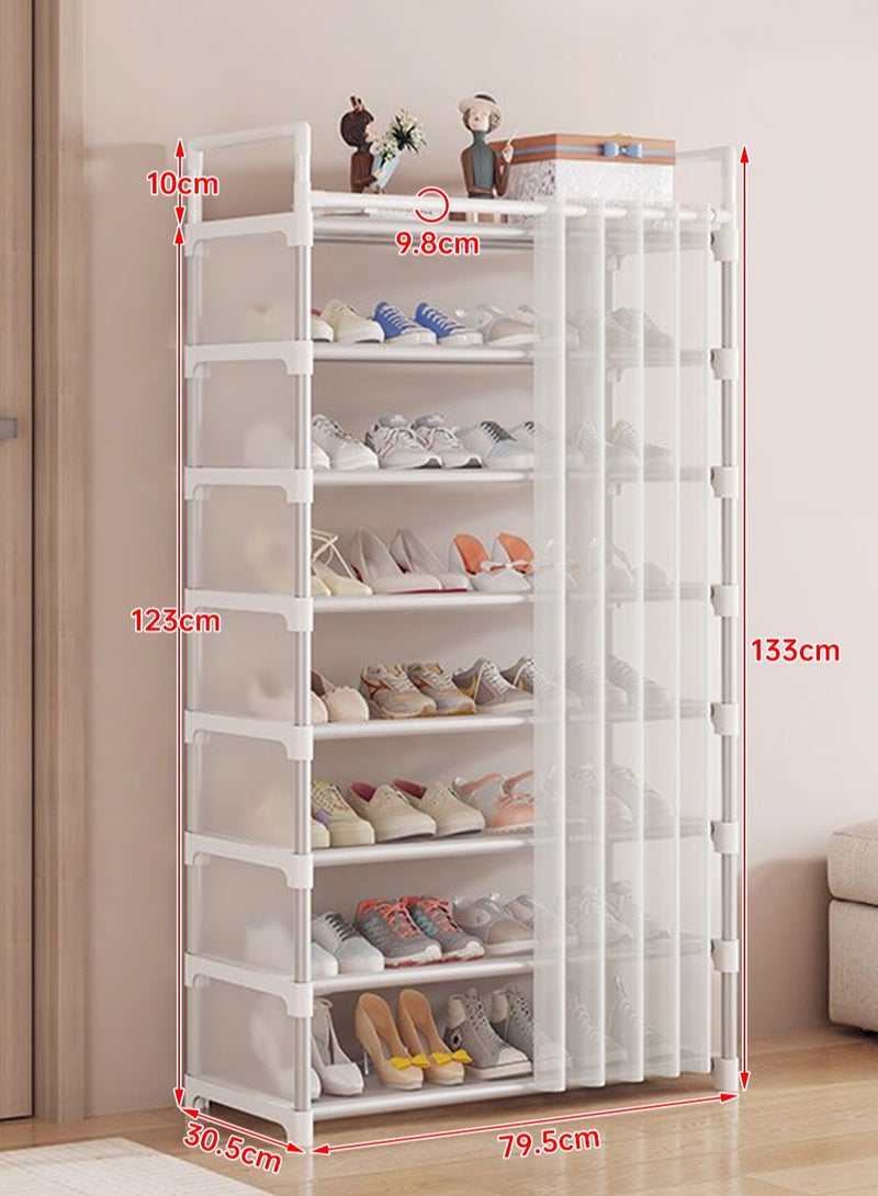 JANTENS 8-Tiers Shoe Rack with Dustproof Curtain,Shoe Storage Shelf Organizer for Entryway,26-32 Pairs Shoe  Storage Shelf, Stackable Large Shoe Stand - Image 2