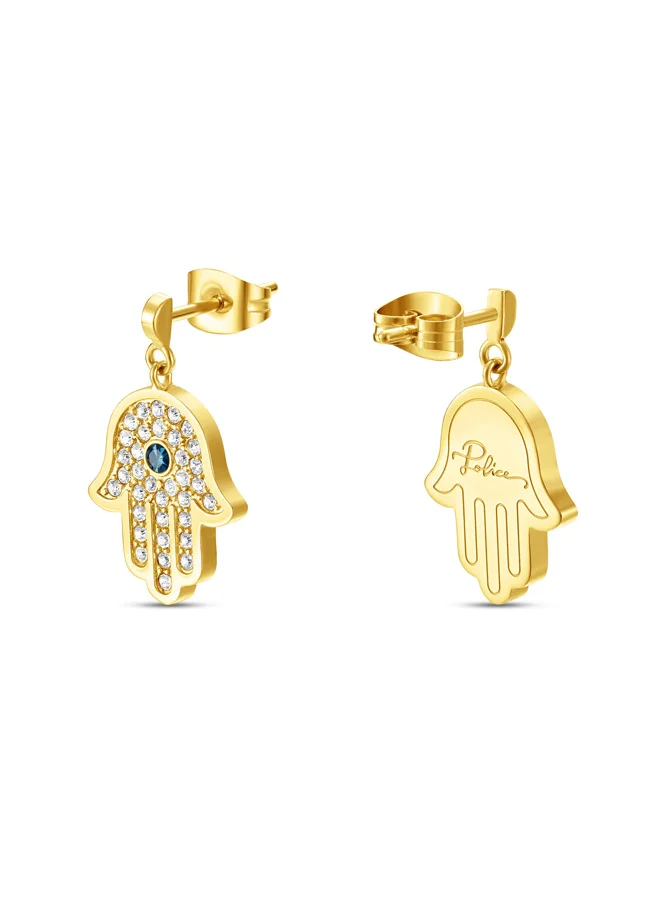 بوليس Police Vision Gold Plated Ladies Earrings With White and Aqua Crystal 15x13M - PEJLE0003901