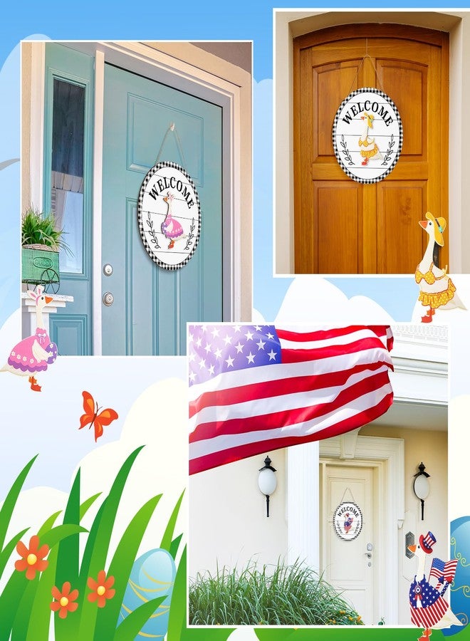 Memorywuu 16 Pcs Interchangeable Goose Welcome Sign 12 Inch Holiday Seasonal Wooden Sign with Wooden Holiday Magnet Goose Pieces for Front Door Porch Wall Decor - Image 5