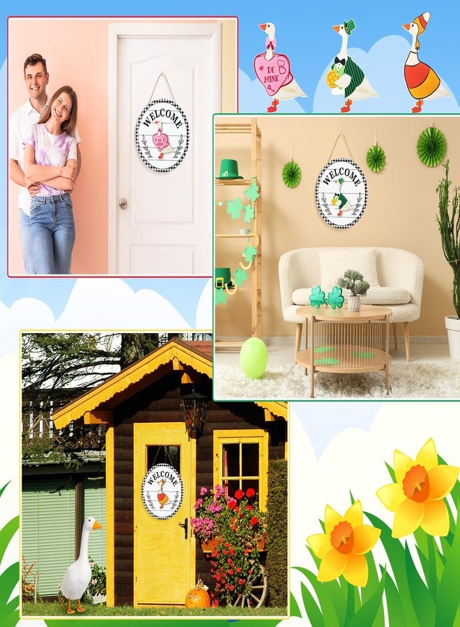 Memorywuu 16 Pcs Interchangeable Goose Welcome Sign 12 Inch Holiday Seasonal Wooden Sign with Wooden Holiday Magnet Goose Pieces for Front Door Porch Wall Decor - Image 4