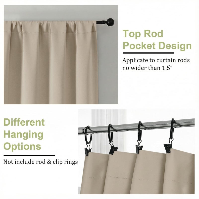 OWENIE Sally Blackout Curtains for Bedroom 63 Inch Length 2 Panels Set, Solid Thermal Insulated Room Darkening Rod Pocket Window Treatment Curtains Drapes, Biscotti Beige, W40 x L63 Inch - Image 5