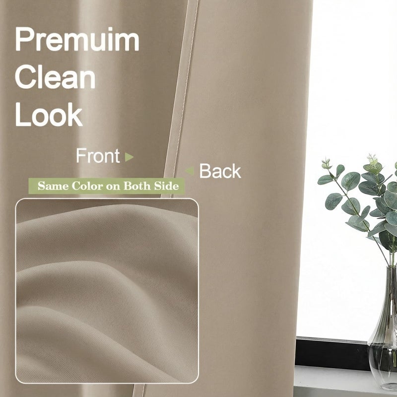 OWENIE Sally Blackout Curtains for Bedroom 63 Inch Length 2 Panels Set, Solid Thermal Insulated Room Darkening Rod Pocket Window Treatment Curtains Drapes, Biscotti Beige, W40 x L63 Inch - Image 3
