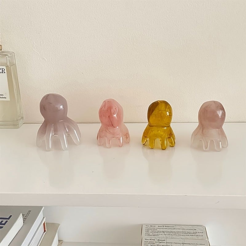 Transparent Pink Resin Octopus Comb Scalp Massager Hair Care Massage Tool - Image 2