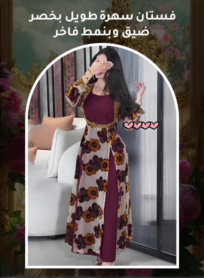 فستان سهرة أنيق طويل الأكمام بخصر نحيل - Image 2