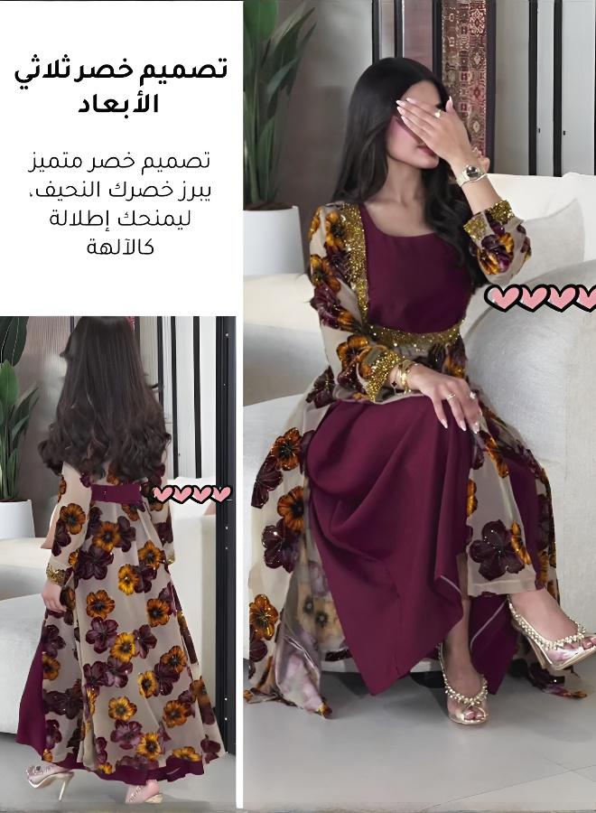 فستان سهرة أنيق طويل الأكمام بخصر نحيل - Image 3