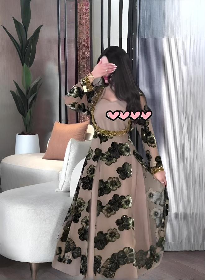 فستان سهرة أنيق طويل الأكمام بخصر نحيل - Image 1