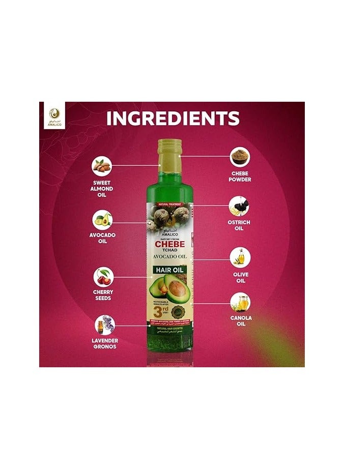 AMALICO Avocado Oil for Hair Growth and Scalp Treatment - 250 ML - with Chebe Powder for hair Growth for Damaged Dry Hair - Image 2