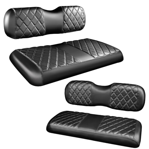 NOKINS 4PCS Golf Cart Diamond Seat Covers KitFront and Rear Seat Covers for Club Car PrecedentEZGO TXTYamaha Original Regular Seat Cushion BlackBlack Stitching Fit EZGO TXT 19942013 - Image 1