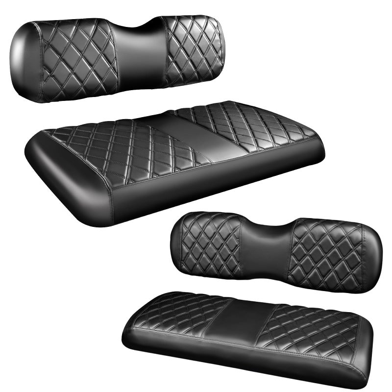 NOKINS 4PCS Golf Cart Diamond Seat Covers KitFront and Rear Seat Covers for Club Car PrecedentEZGO TXTYamaha Original Regular Seat Cushion BlackBlack Stitching Fit EZGO TXT 19942013 - Image 2