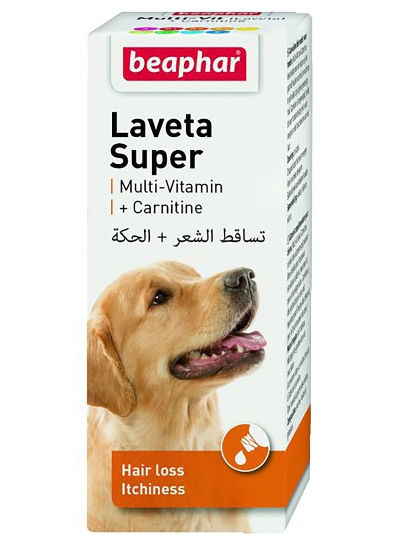 Beaphar Laveta Super Multivitamin with Carnitine for Dogs – Liquid Coat & Skin Supplement for Hair Loss, Itching and Vitality – 50ml - Image 1