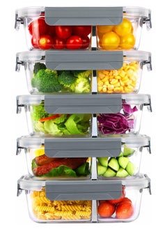 HOPHOP 5-Pack 36oz Glass Food Storage Containers with 2 Compartments and Lids  - Image 1