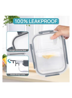 HOPHOP 5-Pack 36oz Glass Food Storage Containers with 2 Compartments and Lids  - Image 2