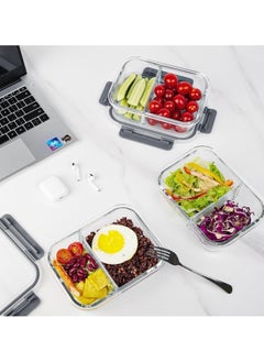 HOPHOP 5-Pack 36oz Glass Food Storage Containers with 2 Compartments and Lids  - Image 3