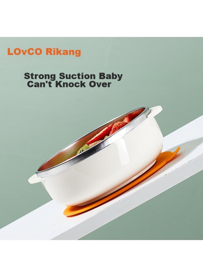 Rikang Children's Tableware, Outdoor Feeding Bowl, Baby Bowl With Suction Cup, 316 Stainless Steel Tableware Set, C1017, White - Image 3