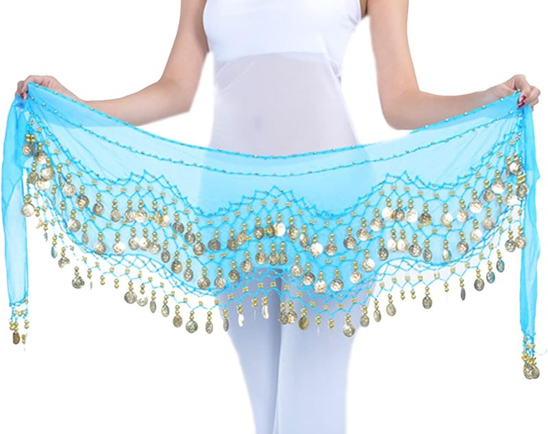 Lauthen.S 128 Coins Belly Dance Hip Scarf Tribal Belt Halloween Genie Costume Accessory - Image 1