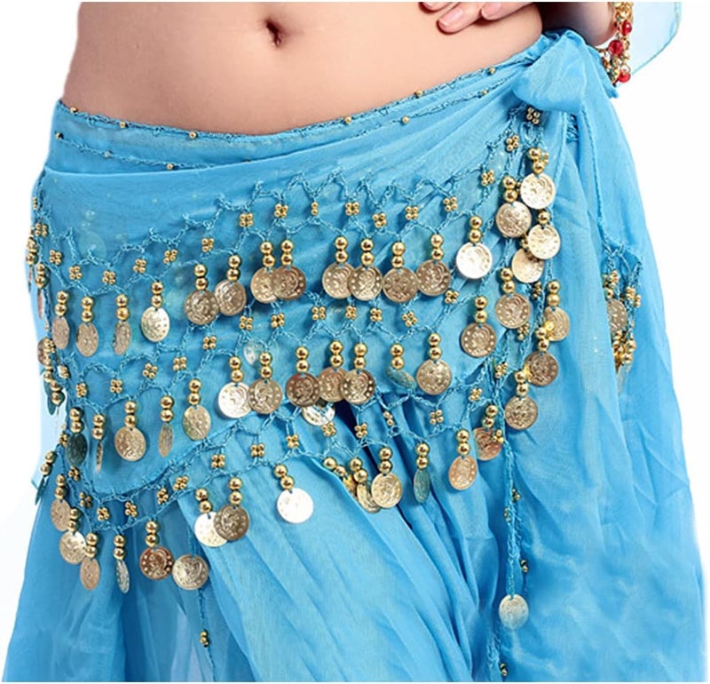 Lauthen.S 128 Coins Belly Dance Hip Scarf Tribal Belt Halloween Genie Costume Accessory - Image 2