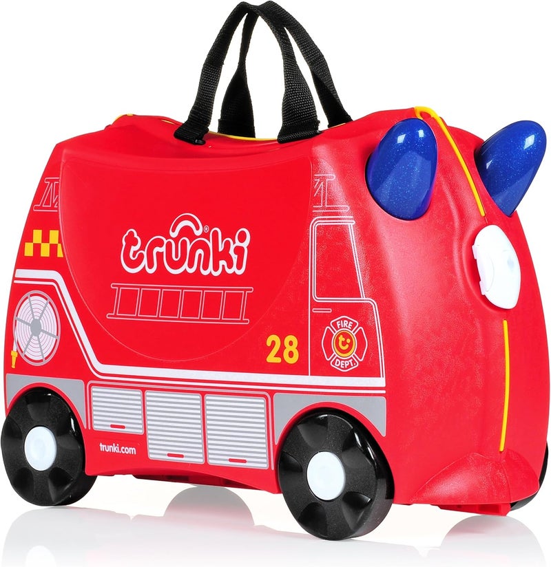 Trunki Ride-On Kids Suitcase | Tow-Along Toddler Luggage | Carry-on Approved |  18L Travel Bag | Kids Luggage and Airplane Travel Essentials: Frank the Fire Truck Red - Image 1