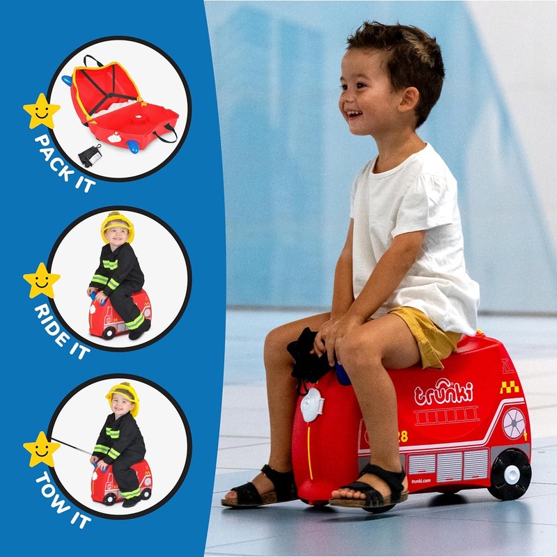 Trunki Ride-On Kids Suitcase | Tow-Along Toddler Luggage | Carry-on Approved |  18L Travel Bag | Kids Luggage and Airplane Travel Essentials: Frank the Fire Truck Red - Image 4