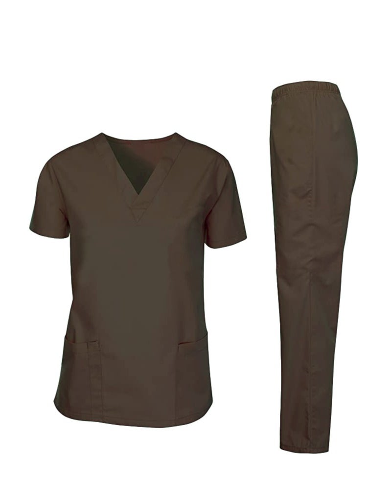 Scrubs Medical Uniform Unisex Top and Pants Brown Nurse Suit Set - pzsku/Z8B82821506184A265676Z/45/_/1716199121/55f7c325-49d4-42b9-8aa9-ffb63dcde640