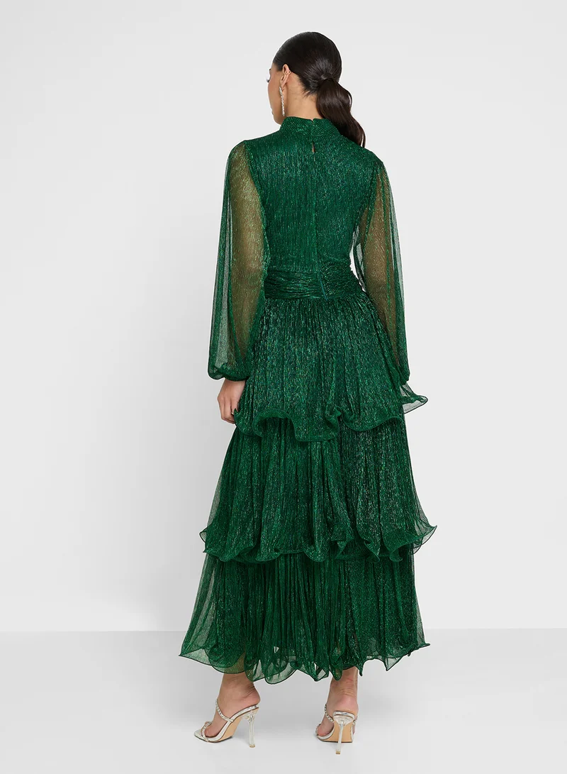 جولدن ابل Metallic Layer Puff Sleeve Dress